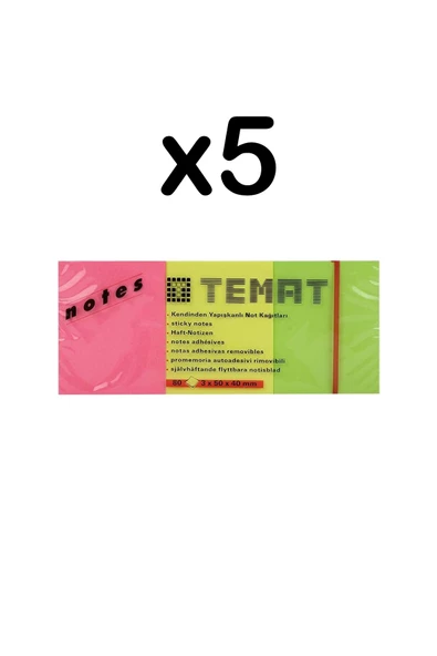 Dağtaş Kırtasiye Temat 3x50x40 Yapışkanlı Not Kağıdı 80 Yaprak 3 Renk 5 Adet ürün görseli 1