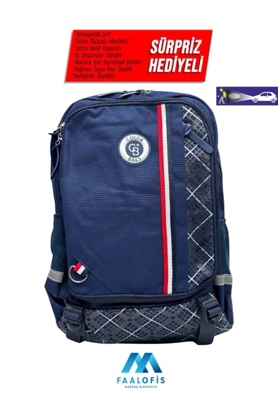 Color Bags Ultra Kalite İç Organizerli Reflektörlü Su Geçirmez Sırt Destekli Okul Çantası B3 ürün görseli 1