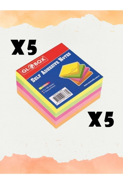 Globox 5'li Yapışkanlı Not Kağıdı 75x75 4 Renk 400 Yaprak ürün görseli 1