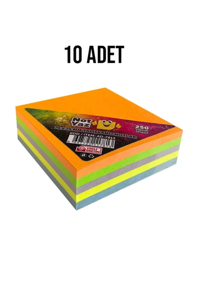 Noname NotYaz 75x75 250 Yaprak 5 Renk Yapışkanlı Not Kağıdı 10 Paket ürün görseli 1