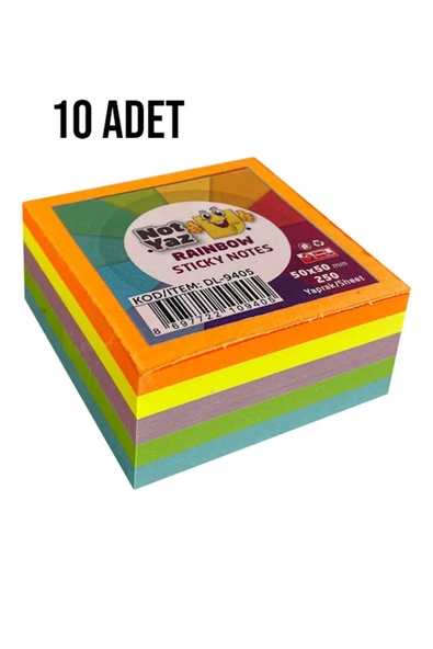 Noname NotYaz 50x50 250 Yaprak 5 Renk Rainbow Yapışkanlı Not Kağıdı 10 Adet ürün görseli 1