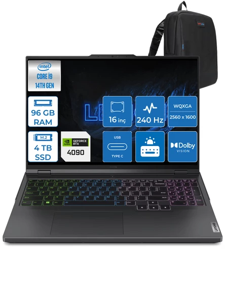 Lenovo Legion Pro 7 I9-14900HX 96GB 2tb + 2tb SSD 16GB/RTX4090/175W 16" 240Hz 500NITS Hdr Wqxga Freedos Taşınabilir Bilgisayar L83DE002XTR24 + Zettaçanta ürün görseli 1