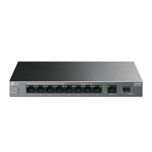 TP-LINK LS1210GP, Green Tech, 10 port Gigabit, 9 Port POE, +1 Port Gigabit SFP, 61W, Yönetilemez Masaüstü Switch ürün görseli 1
