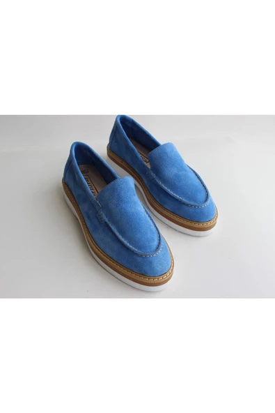 Hakiki Deri Mavi Günlük Kadın Ayakkabı Loafer Makosen ürün görseli 1