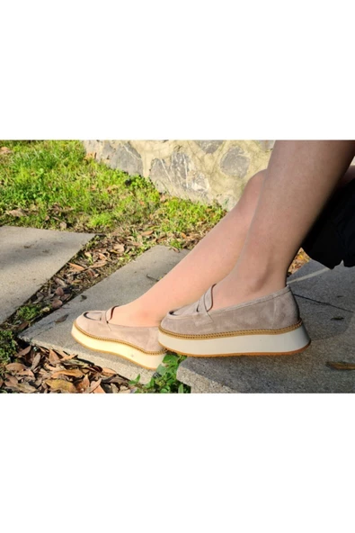 Hakiki Deri Bej Günlük Kadın Ayakkabı Loafer Eva Taban Makosen Babet Loafer1 ürün görseli 1