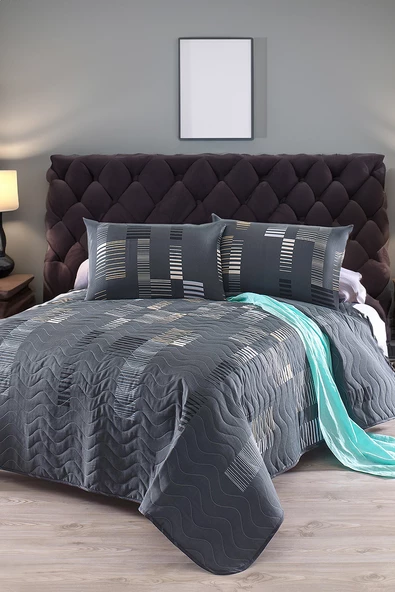 Upstyle Çift Kişilik Kapitone Yumuşak Dolgulu Yatak Örtüsü Seti  Antrasit 200 x 220 Cm ürün görseli 1