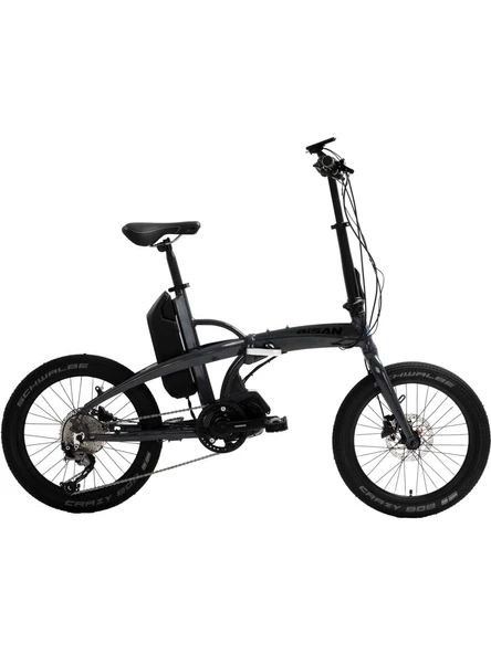 Bisan E-Folding Strike HD Fren Alivio 9 Vites 20 Jant Elektrikli Katlanır Bisiklet Gri Siyah 46 Kadro ürün görseli 1