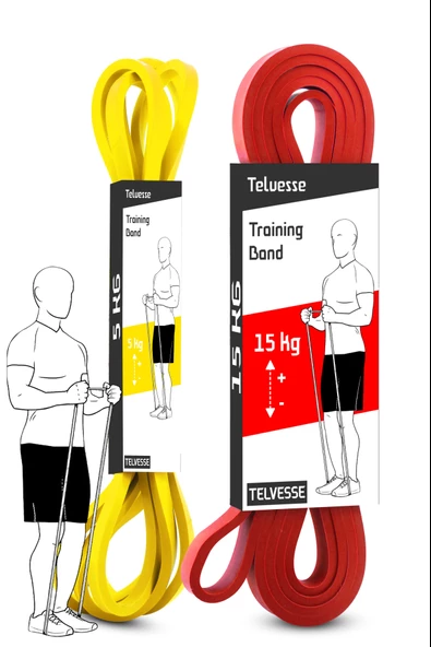 2li SET 5+15 KG Direnç Bandı Seti Kas Geliştirme Lastiği Fitness Pilates Cross Training Bant ürün görseli 1