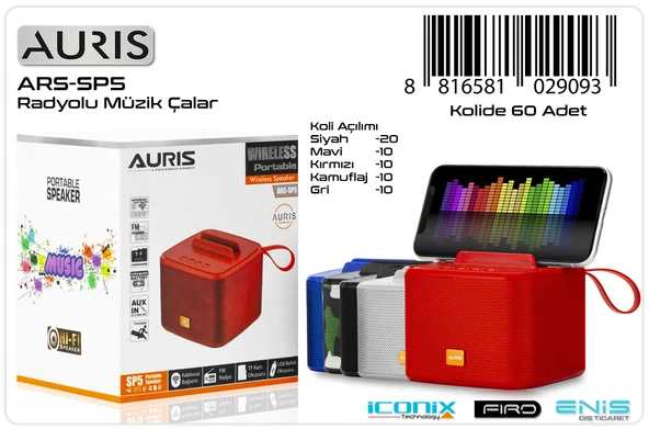 Bluetooth Hoparlör Usb-Sd Auris ARS-SP5 ürün görseli 1