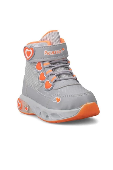 Picasso Kids 094 Deri Bebe Sneaker Bot Gri Turuncu ürün görseli 1