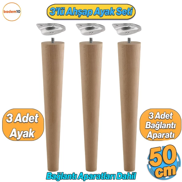 Ahşap Mobilya Ayağı 3 Adet Aparatlı 50 cm Sehpa Zigon Orta Masa Puf Tabure Tv Ünitesi Ayakları M8 ürün görseli 1