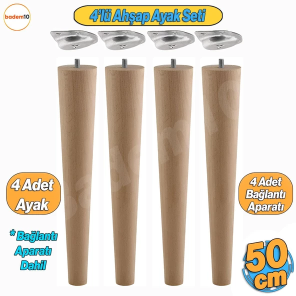 4'lü Ahşap Sehpa Ayak Takımı 50 cm Zigon Puf Tabure Ayağı Masa Ayakları Açılı Bağlantı Aparatı Dahil ürün görseli 1