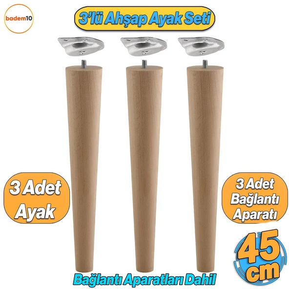 3'lü Ahşap Sehpa Ayak Takımı 45 cm Zigon Puf Tabure Ayağı Masa Ayakları Açılı Bağlantı Aparatı Dahil ürün görseli 1
