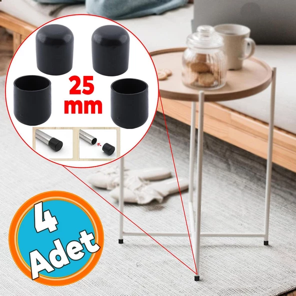 4 Adet Masa Sandalye Sehpa Ayak Tapası Tıpa Papuç Takoz Yuvarlak Siyah 25 mm Parke Zemin Koruyucu ürün görseli 1