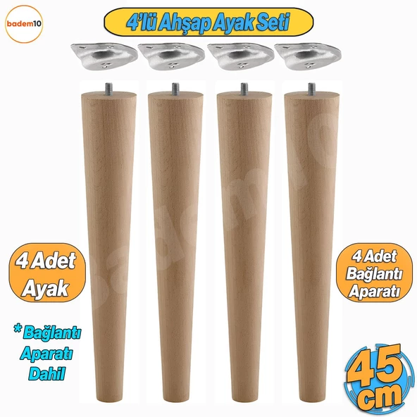4'lü Ahşap Sehpa Ayak Takımı 45 cm Zigon Puf Tabure Ayağı Masa Ayakları Açılı Bağlantı Aparatı Dahil ürün görseli 1