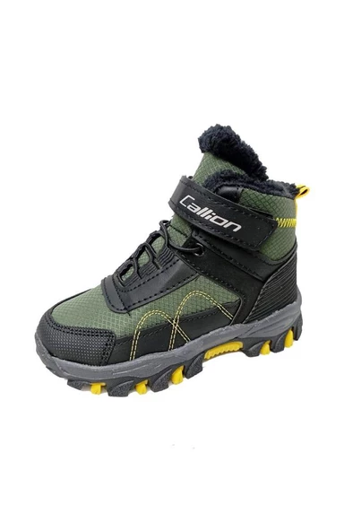 Callion 06P Deri Çocuk Sneakers Bot Haki Siyah Sarı ürün görseli 1
