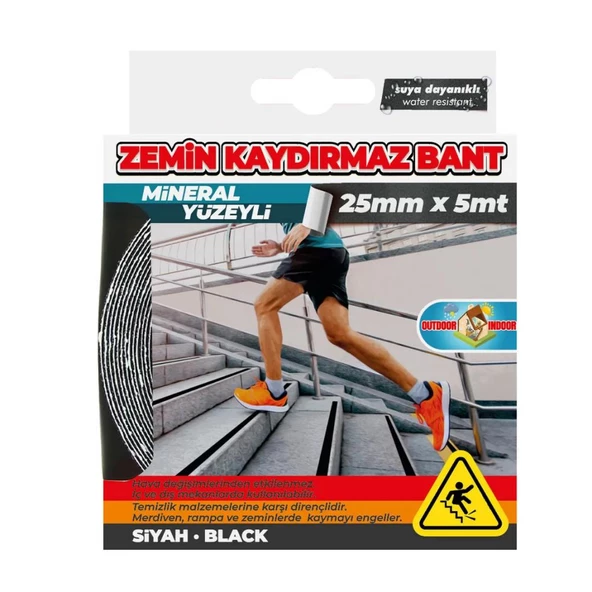 Mineral Yüzeyli Siyah Zemin Kaydırmazlık Bandı 25mmx5mt ürün görseli 1