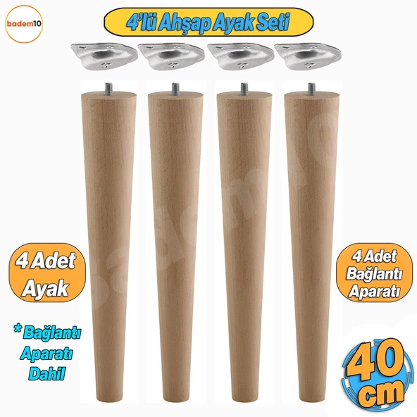 4'lü Ahşap Sehpa Ayak Takımı 40 cm Zigon Puf Tabure Ayağı Masa Ayakları Açılı Bağlantı Aparatı Dahil ürün görseli 1