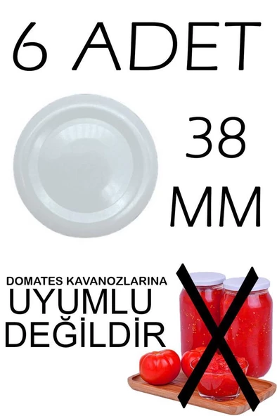 6 Adet 38mm Metal Kavanoz Kapağı Beyaz ürün görseli 1