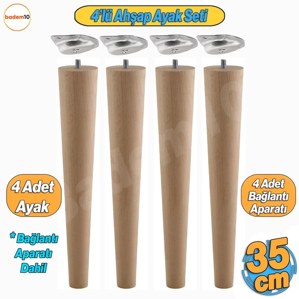 4'lü Ahşap Sehpa Ayak Takımı 35 cm Zigon Puf Tabure Ayağı Masa Ayakları Açılı Bağlantı Aparatı Dahil ürün görseli 1