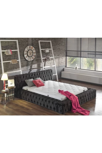 Çift Kişilik Baza Başlık Set Black Pearl Siyah ürün görseli 1
