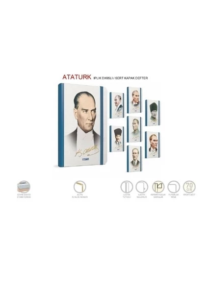 Gıpta Atatürk İplik Dikişli Sert Kapak Defter 13x21 120 Yaprak Çizgili Standart (3323 ürün görseli 1