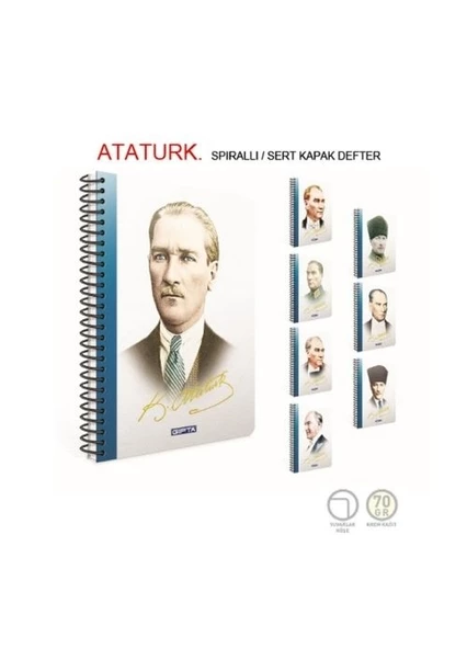Atatürk Spiralli Sert Kapak 17x24 100 Yaprak Kareli Defter (2651) Gıpta ürün görseli 1