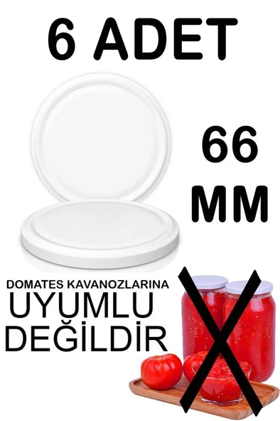 6 Adet 66mm Metal Kavanoz Kapağı Beyaz ürün görseli 1