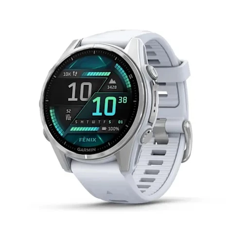 Garmin Fenix 8 - 43 mm AMOLED Gümüş Beyaz Taşlı Silikon Kayışlı ürün görseli 1