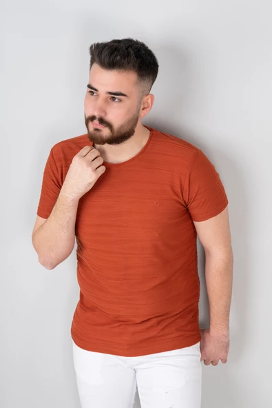 Extra Slimfit Sıfır Yaka Dokulu Erkek T-Shirt ürün görseli 1