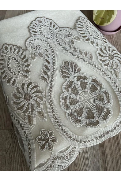 Olla kadife havlu krem 50 × 90 - Resim 2