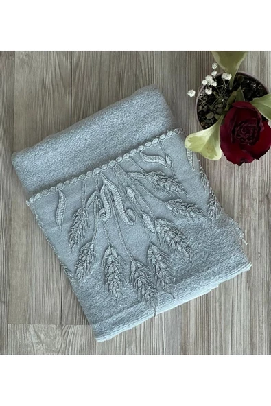 başak kadife havlu gri 50 × 90 ürün görseli 1
