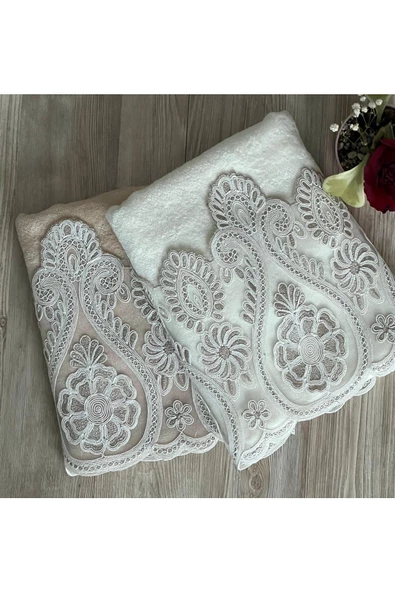 Olla ikili kadife havlu 50 × 90 krem cappuçino ürün görseli 1