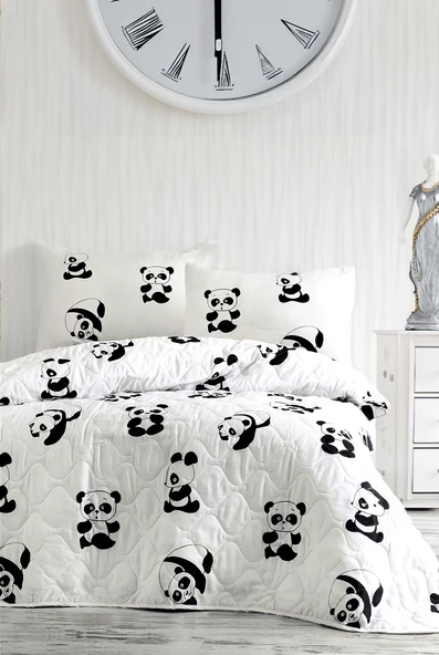 Upstyle Çift Kişilik Kapitone Yatak Örtüsü Seti  Panda Deseni ürün görseli 1
