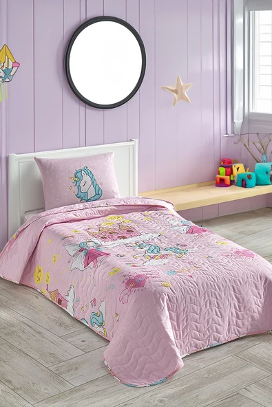 Upstyle Kapitone Yatak Örtüsü Seti Tek Kişilik Unicorn Pembe ürün görseli 1