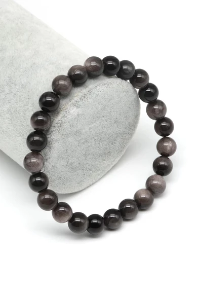 Silver Obsidyen Doğal Taş Bileklik 8 mm Küre Kesim ürün görseli 1