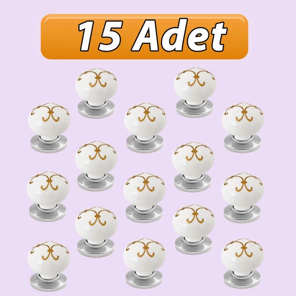 15 Adet Defne Altın Çizgili Beyaz Polimer Düğme Kulp Krom Tablalı Mobilya Mutfak Dolabı Çekmece Kulbu Kulpları ürün görseli 1