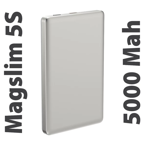 Magslim 5S Magsafe Manyetik Kablosuz 5000mAh Powerbank Taşınabilir Şarj Cihazı Ultra ince Gümüş Gri ürün görseli 1