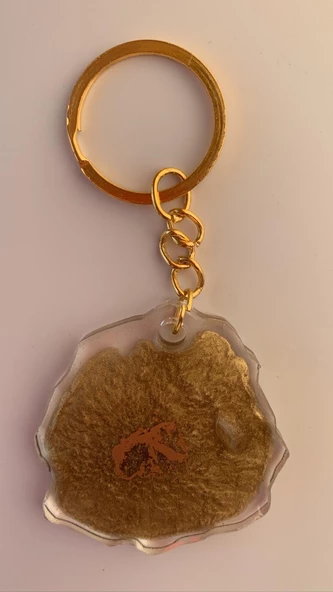 Şeffaf Üzerine Gold Süslemeli Karışık Desenli Gold Aksesuarlı Epoksi Anahtarlık El Yapımı Hediyelik ürün görseli 1