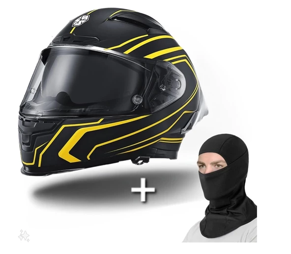 SCOYCO FF-871 FLASH MAT SİYAH-SARI GÜNEŞ VİZÖRLÜ KAPALI KASK ürün görseli 1