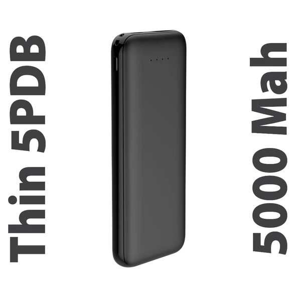 Thin 5B Slim Ultra ince 5000mAh Powerbank Taşınabilir Şarj Cijhazı Type-C / USB / Total Output 2.1A max ürün görseli 1