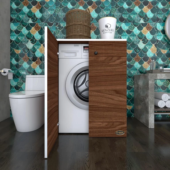 Kenzlife çamaşır makinesi dolabı kapaklı tatyana cvz 90*70*60 banyo ofis kapaklı arkalıksız ürün görseli 1