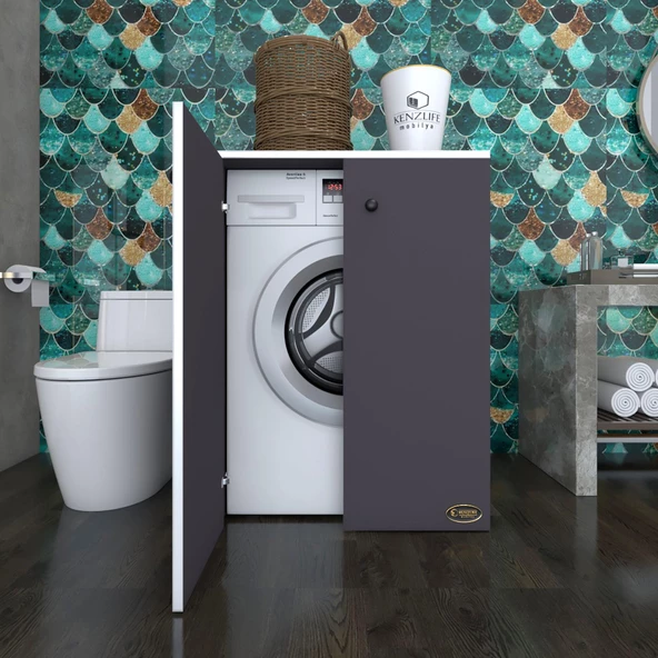 Kenzlife çamaşır makinesi dolabı kapaklı tatyana gri 90*70*60 banyo ofis kapaklı arkalıksız ürün görseli 1