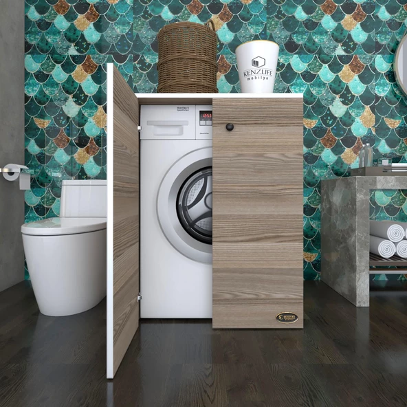 Kenzlife çamaşır makinesi dolabı kapaklı tatyana crd 90*70*60 banyo ofis kapaklı arkalıksız ürün görseli 1