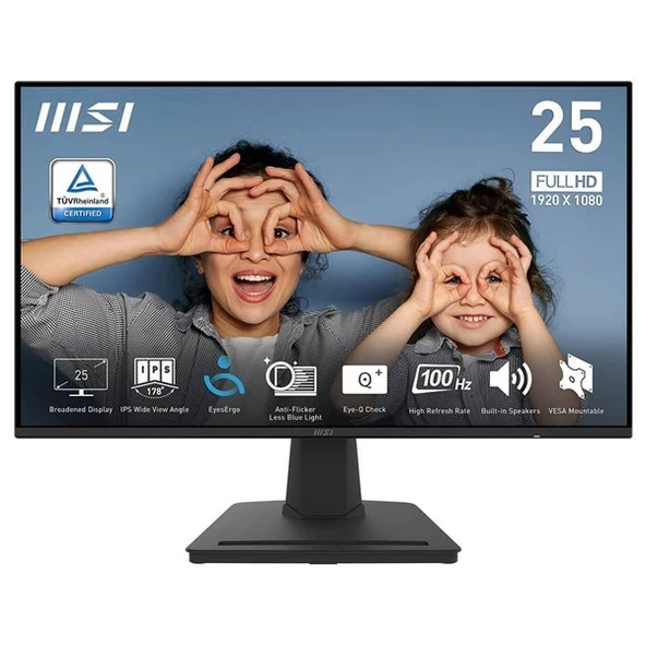 MSI 24.5" FLAT IPS PRO MP252 1MS 100HZ HDMI-DP EV OFİS MONİTÖRÜ 1920X1080 ürün görseli 1