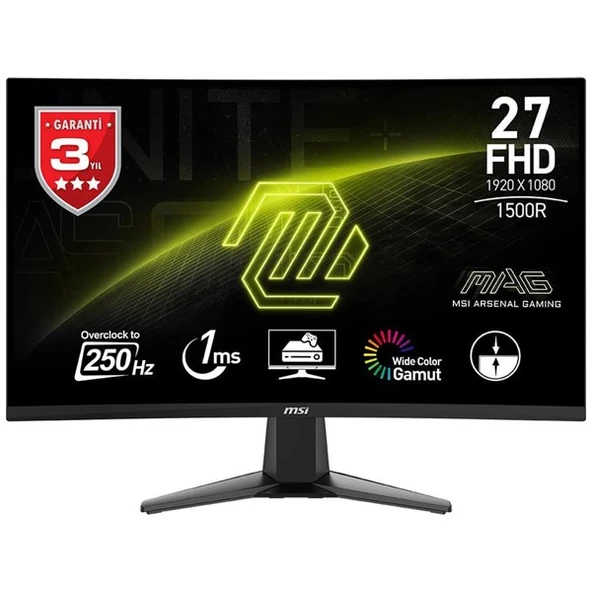 MSI 27" VA MAG 27C6X 1MS 250HZ HDMI-DP KAVISLI GAMING MONİTÖR ürün görseli 1