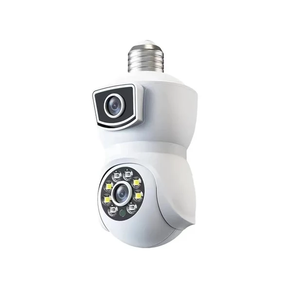 Ampul Wifi Kamera Çift Lens IP 2 Yönlü Ses Otomatik İzleme AI İnsansı Algılama ürün görseli 1