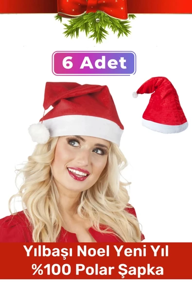 Özel Üretim Yıkanabilir Ucu Ponponlu Çocuk Yetişkin Yılbaşı Noel Baba %100 Polar Şapka 6 Adet ürün görseli 1
