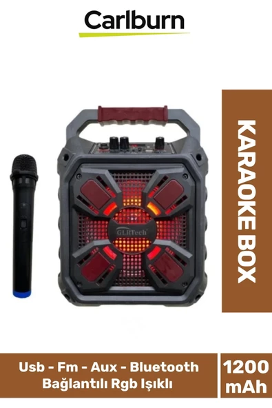 Yüksek Ses Şarj Edilebilir Aux Usb Hafıza Kart Girişli Kablosuz Hoparlör Mikrofon Siyah Karaoke Box ürün görseli 1