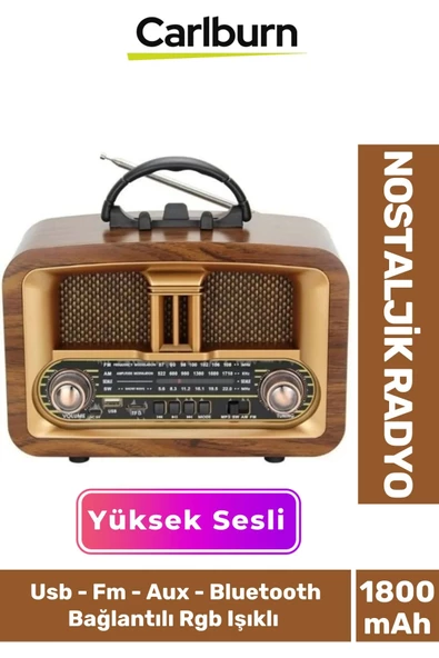 Kaliteli Yüksek Sesli Retro Şık Ahşap Bluetooth Bağlantılı Fm Usb Tf Aux Şarjlı Nostaljik Radyo ürün görseli 1